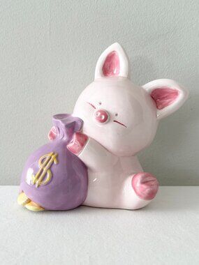 Rare Vtg Sanrio ZASHIKIBUTA Ceramic Coin Bank Money Bag Hello Kitty Pippo Pig